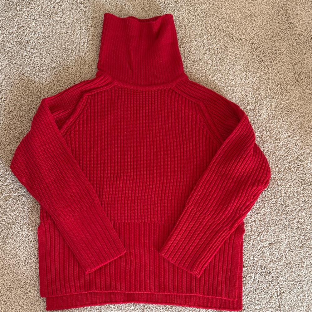 Zara Red Ribbed Turtleneck Sweater